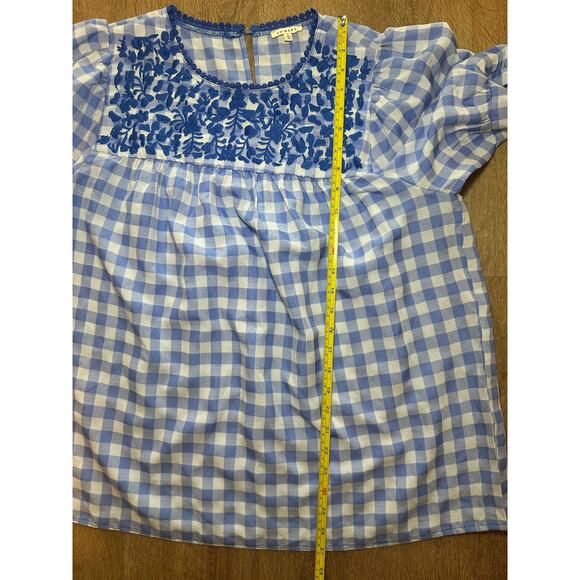 Jodifl Gingham Embroidered Peplum Blouse Cottagecore Spring Floral Top Size L - Picture 5 of 12
